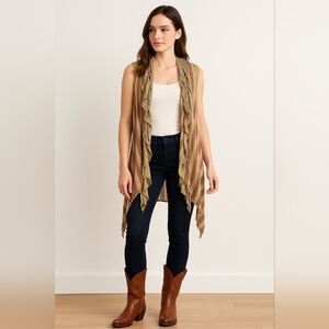 Pretty Angel Brown Striped Ruffle Cascade Sleeveless Vest Size M